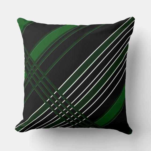 Schwarz-grüne Diagonalstreifen Kissen (Vorderseite)