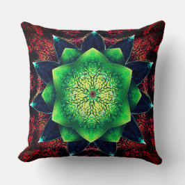 Schwarz-grüne digitale Blume über Rot Kissen