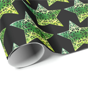 Schwarz-grüne Sterne Muster Weihnachten Elegant Geschenkpapier