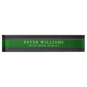 Schwarz-grüne Vintage Imitate Ledertextur Namensplakette