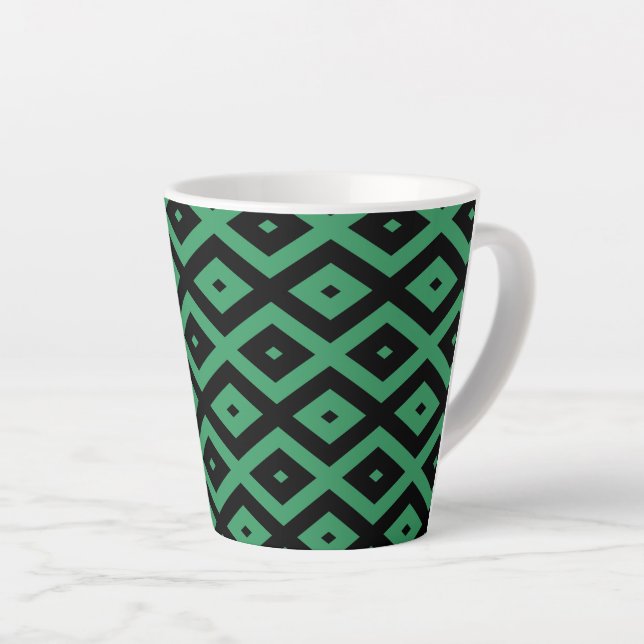 Schwarz-grünes Diamantmuster Milchtasse (Rechte Ecke)