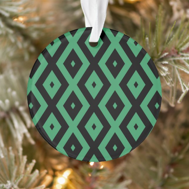 Schwarz-grünes Diamantmuster Ornament (Baum)