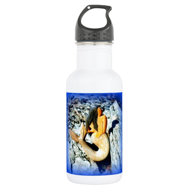 schwarz-haariges Meerjungfraublau Trinkflasche (Vorderseite)