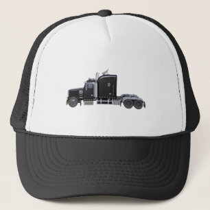 Schwarz-halb LKW mit vollen Lichtern in der Truckerkappe