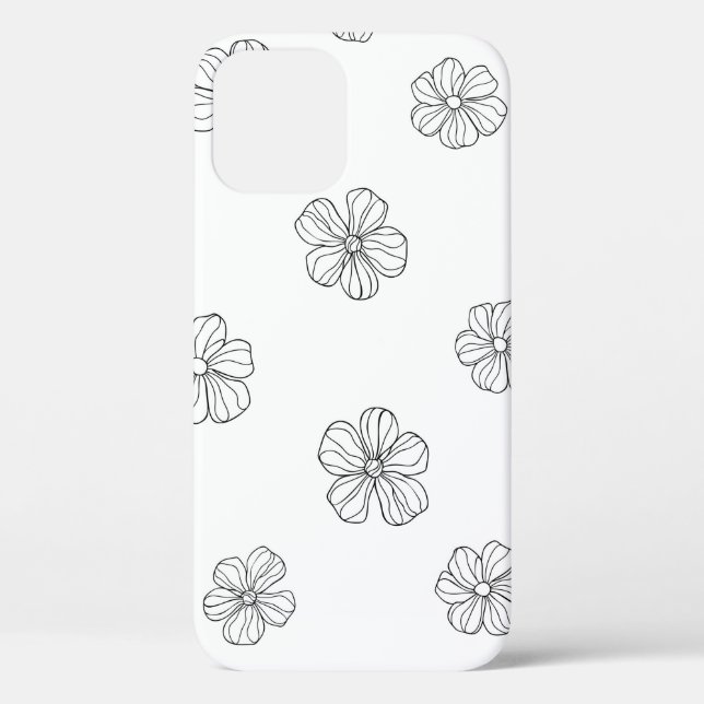Schwarz handgezeichnete Blume auf weißem Hintergru Case-Mate iPhone Hülle (Rückseite)