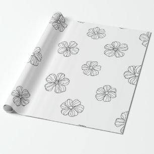 Schwarz handgezeichnete Blume auf weißem Hintergru Geschenkpapier