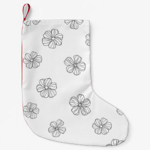 Schwarz handgezeichnete Blume auf weißem Hintergru Kleiner Weihnachtsstrumpf