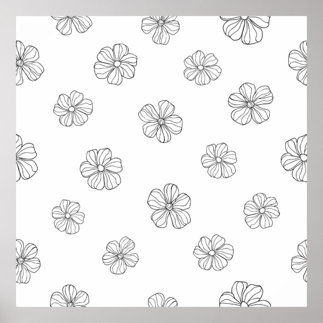 Schwarz handgezeichnete Blume auf weißem Hintergru Poster (Vorne)