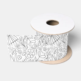 Schwarz handgezeichnete Doodle-Blume Satinband