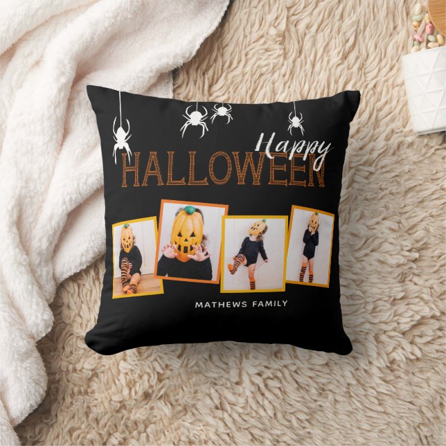 Schwarz-Happy Halloween Foto Collage Spiders Kissen (Decke)