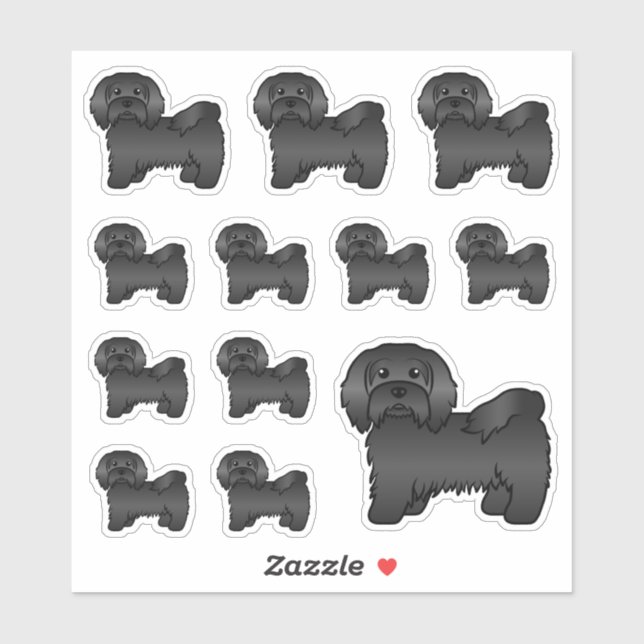 Schwarz-Havanese Niedlich Cartoon Dog Illustration Aufkleber (Blatt)