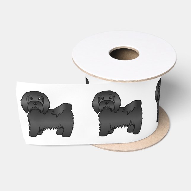 Schwarz-Havanese Niedlich Cartoon Dog Illustration Satinband (Spule)