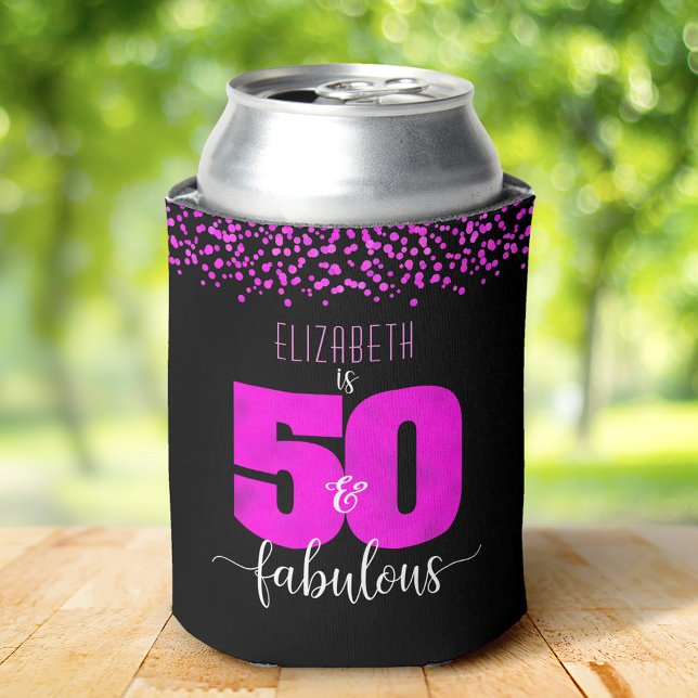 Schwarz heiß rosa Konfetti Punkte 50 fabelhafte Ge Dosenkühler (Von Creator hochgeladen)
