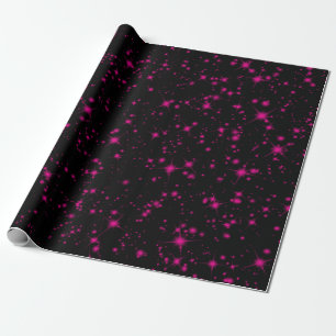 Schwarz & Heißrosa Glitter Sterne Glanz Geschenkpapier