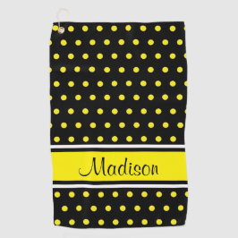 Schwarz-Hell-Gelb-Polka-Dot-Strip-Skriptname Golfhandtuch