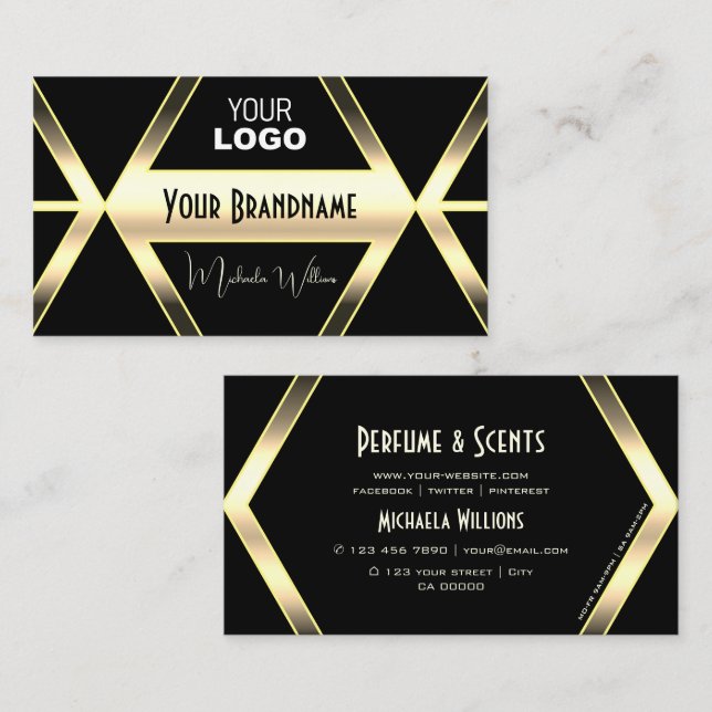 Schwarz-helles Golden mit Logo Elegant Visitenkarte (Vorne/Hinten)