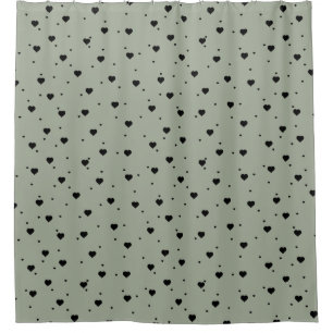 Schwarz Herz Muster Sage-Green Hintergrund Duschvorhang