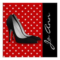 Schwarz High Heels Red White Polka Dot Pattern