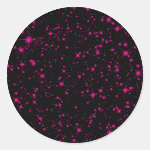 Schwarz & Hot Pink Glitzer Sterne Funkelnd Runder Aufkleber