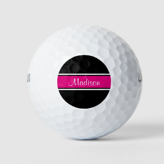 Schwarz-Hot-Pink-Strip-Skriptname Monogram Golfball (Vorderseite)