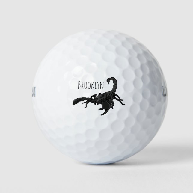Schwarz-hungriges Skorpion Cartoon Illustration Golfball (Vorderseite)