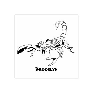 Schwarz-hungriges Skorpion Cartoon Illustration Gummistempel