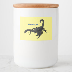 Schwarz-hungriges Skorpion Cartoon Illustration Lebensmitteletikett
