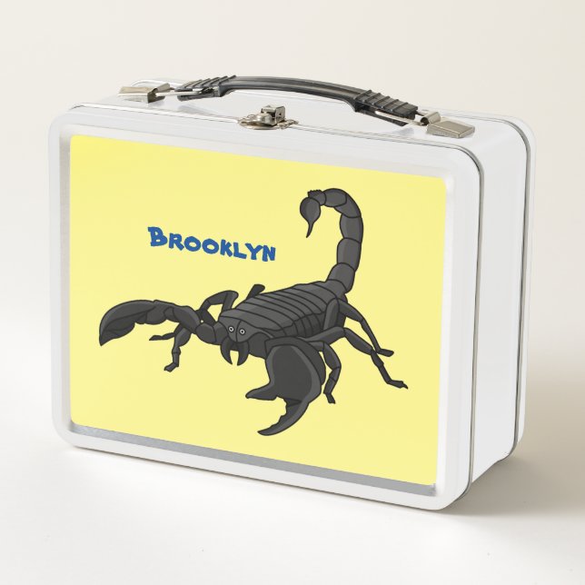 Schwarz-hungriges Skorpion Cartoon Illustration Metall Brotdose (Vorderseite)
