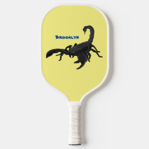 Schwarz-hungriges Skorpion Cartoon Illustration Pickleball Schläger