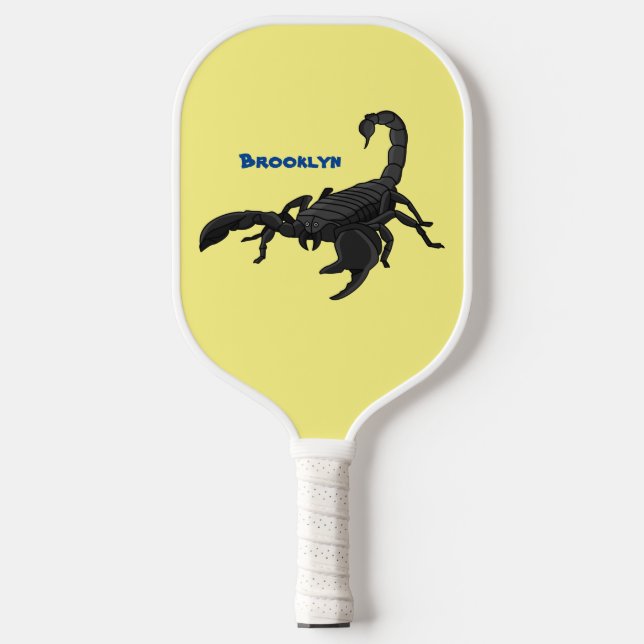 Schwarz-hungriges Skorpion Cartoon Illustration Pickleball Schläger (Vorderseite)