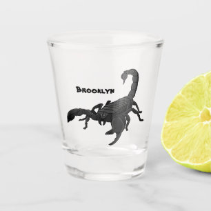Schwarz-hungriges Skorpion Cartoon Illustration Schnapsglas