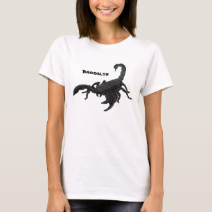 Schwarz-hungriges Skorpion Cartoon Illustration T-Shirt