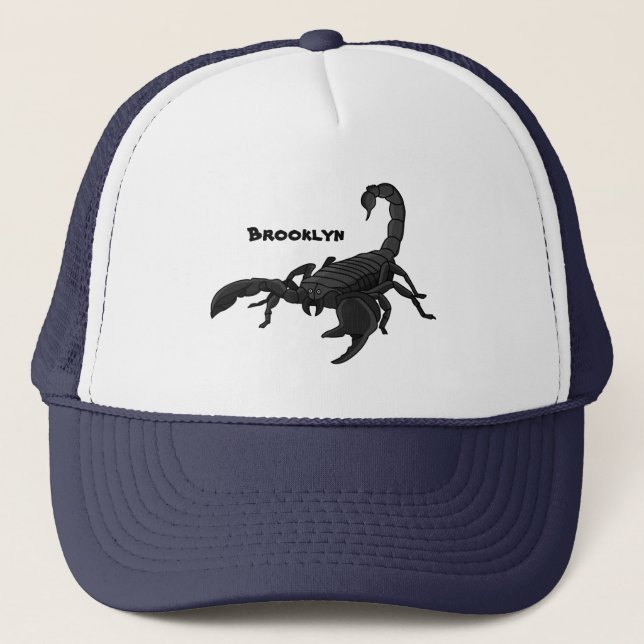 Schwarz-hungriges Skorpion Cartoon Illustration Truckerkappe (Vorderseite)
