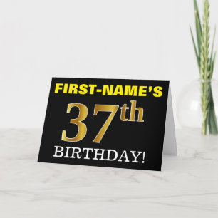 Schwarz, Imitat Gold "37. GEBURTSTAG" Karte