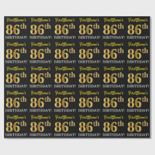 Schwarz, Imitat-Gold "86. GEBURTSTAG" Geschenkpapier