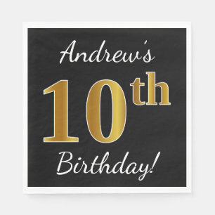 Schwarz, Imitate Gold 10. Geburtstag + Individuell Serviette