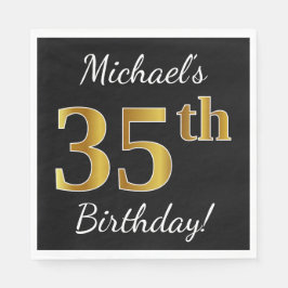 Schwarz, Imitate Gold 35. Geburtstag + Individuell Serviette