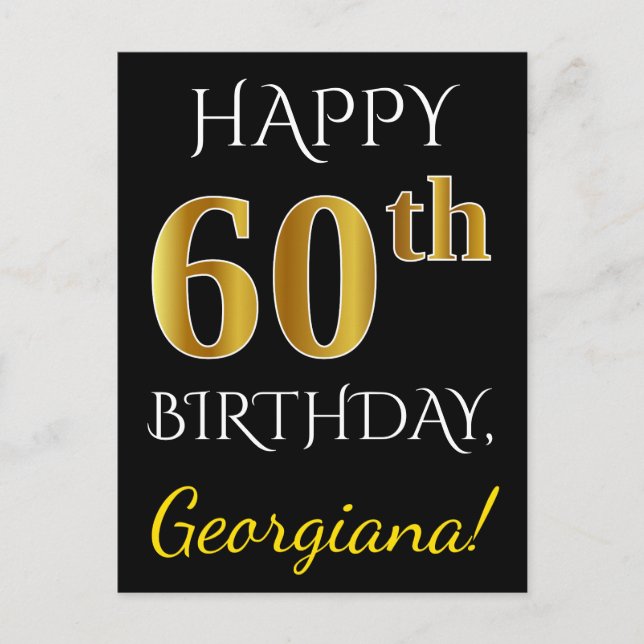 Schwarz, Imitate Gold 60. Geburtstag + Individuell Postkarte (Vorderseite)