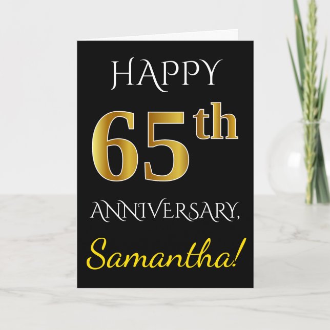 Schwarz, Imitate Gold 65. Hochzeit Anniversary + N Karte (Vorderseite)