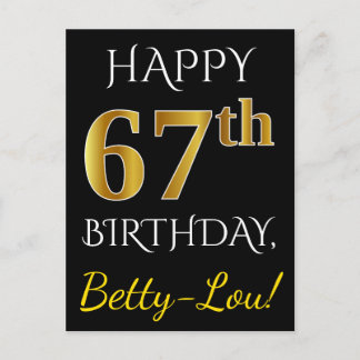 Schwarz, Imitate Gold 67. Geburtstag + Individuell Postkarte