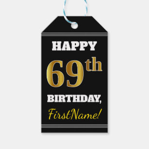 Schwarz, Imitate Gold 69. Geburtstag + Individuell Geschenkanhänger