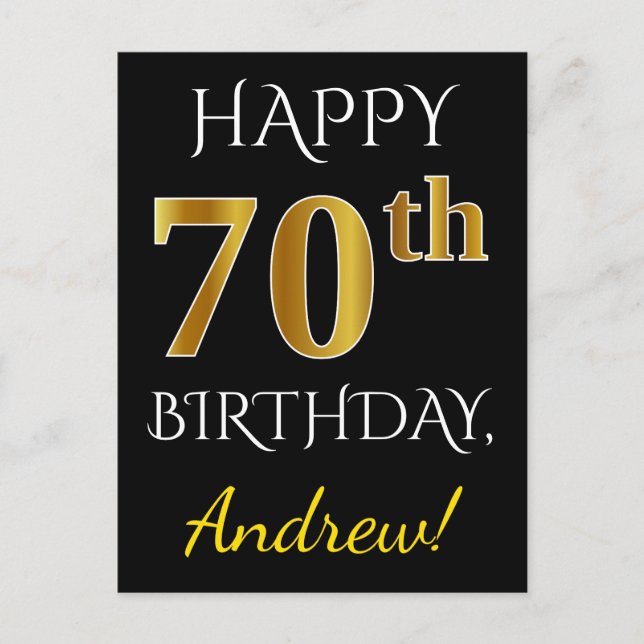 Schwarz, Imitate Gold 70. Geburtstag + Individuell Postkarte (Vorderseite)