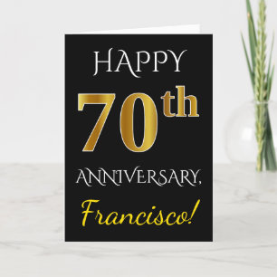 Schwarz, Imitate Gold 70th Wedding Anniversary + N Karte