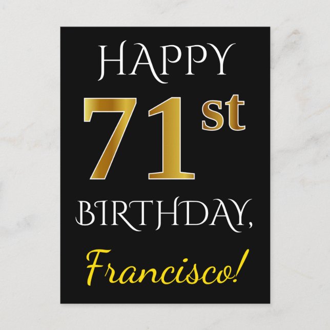 Schwarz, Imitate Gold 71. Geburtstag + Individuell Postkarte (Vorderseite)