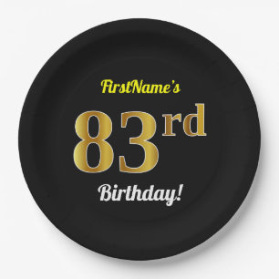 Schwarz, Imitate Gold 83. Geburtstag + Individuell Pappteller