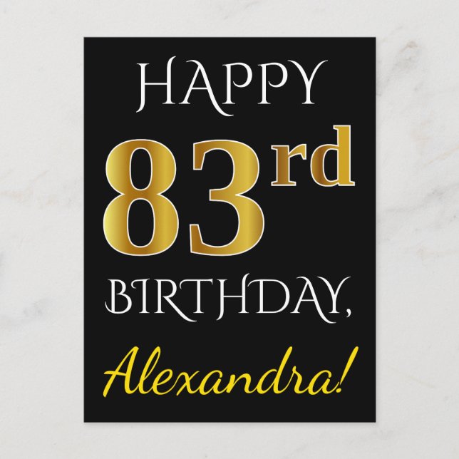 Schwarz, Imitate Gold 83. Geburtstag + Individuell Postkarte (Vorderseite)