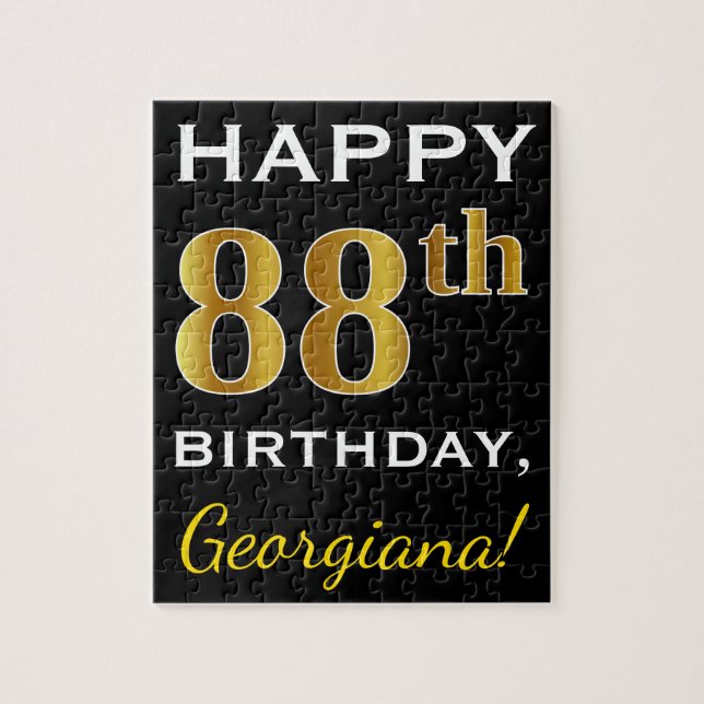 Schwarz, Imitate Gold 88. Geburtstag + Individuell (Vertikal)
