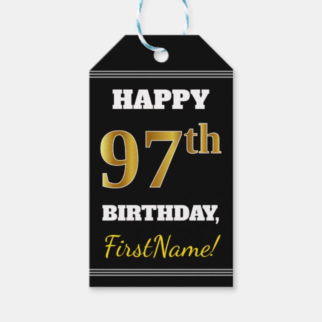 Schwarz, Imitate Gold 97. Geburtstag + Individuell Geschenkanhänger (Vorderseite)