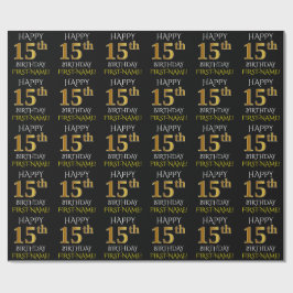 Schwarz, Imitate Gold "HAPPY 15. BIRTHDAY" Geschenkpapier