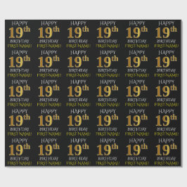 Schwarz, Imitate Gold "HAPPY 19. BIRTHDAY" Geschenkpapier